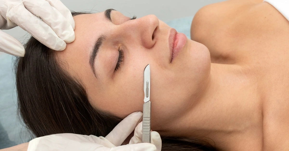 Woman having a dermaplane treatment