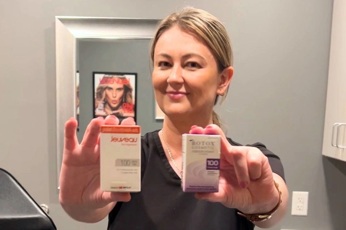 Collab Medspa's Nurse holding Botox and Jeuveau.