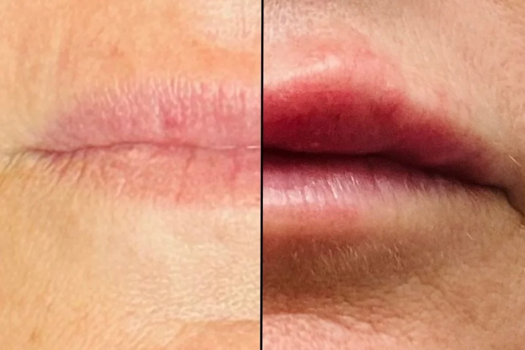 Before and after photos of natural lip filler
