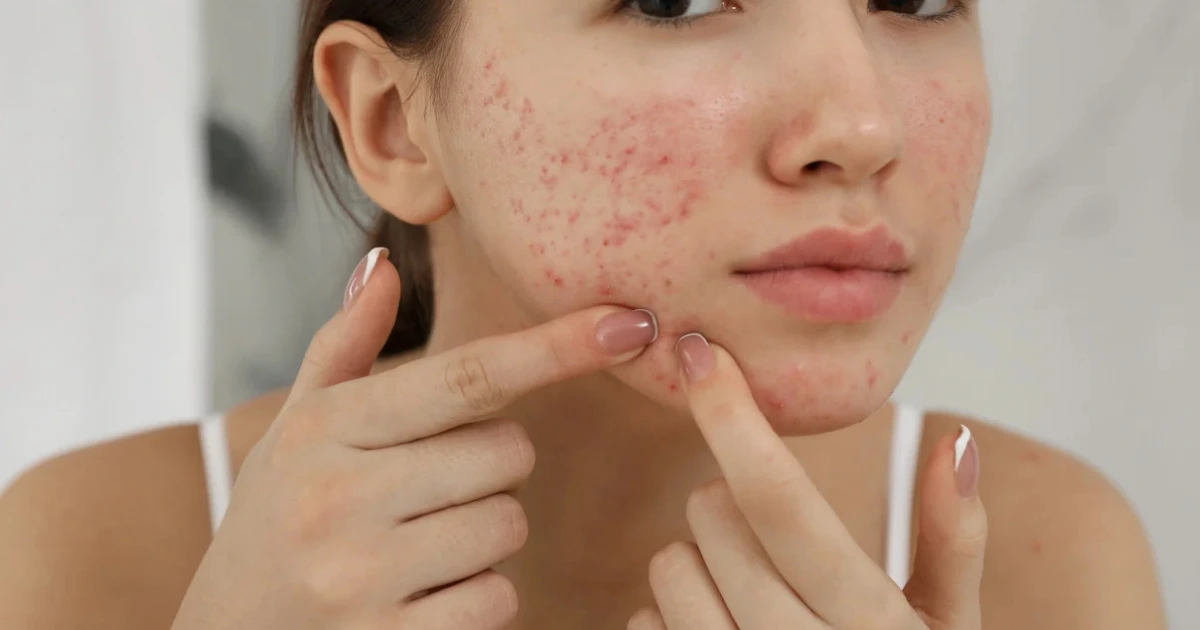 Woman trying to pop a pimple